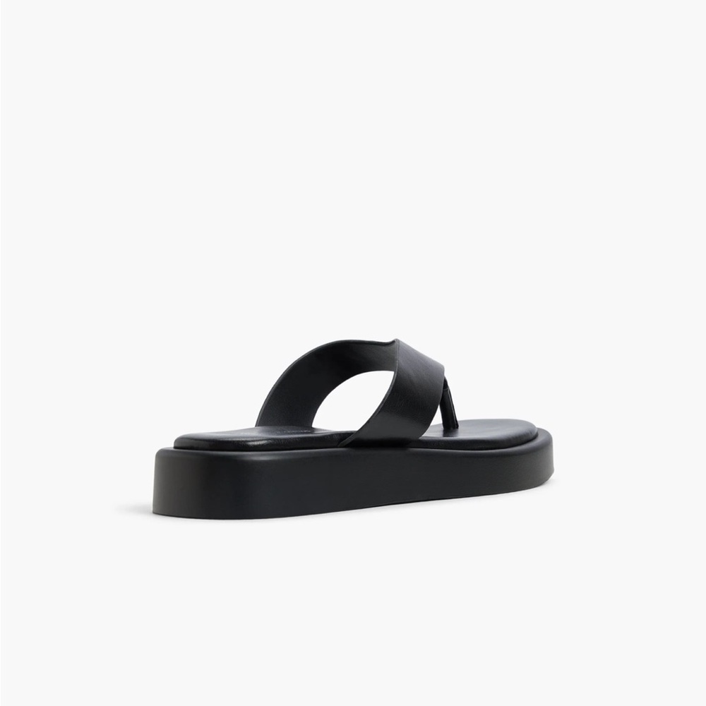 Call It Spring Platform Buena Vegan Leather Black Crossover Thong Sandals - Picture 3 of 6
